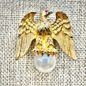 Jewelry, Ann Hand Liberty Eagle Sterling Silver Brooch in Gold Wash